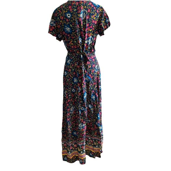 Y2K boho Maxi wrap Dress Floral indie festival Prairie Fairy Cottagecore s - Picture 15 of 16